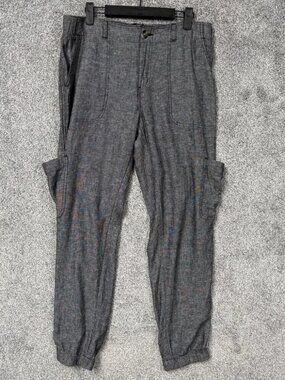 Sonoma Cargo Pants Womens Size 10 Gray Jogger Goth Linen Blend Lagenlook Utility